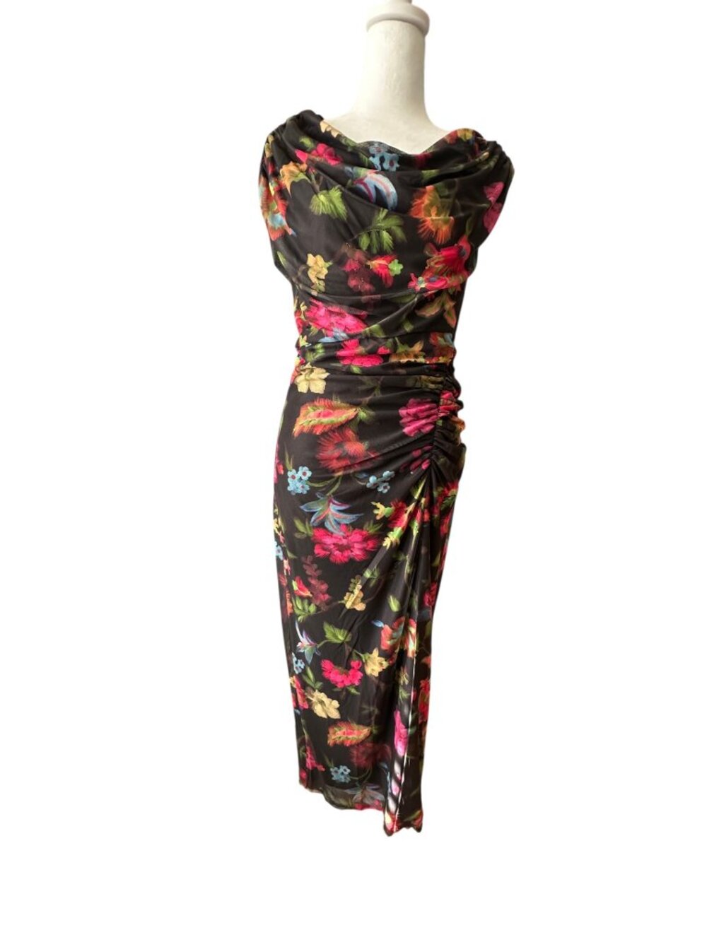 Vince Camuto Floral One-Shoulder Mesh Maxi Dress. Sz: 6 - Picture 3 of 11